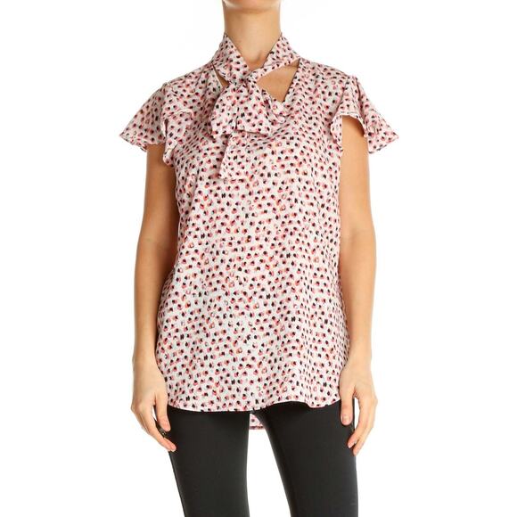 Adrianna Papell Abstract Dot Sleeveless Flutter Sleeve Tie Neck Blouse Size M - Picture 1 of 11